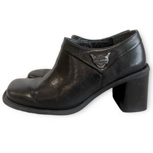 Vintage Harley-Davidson Square Toe Side Zip Leather Bootie Block 3" Heel Sz 6